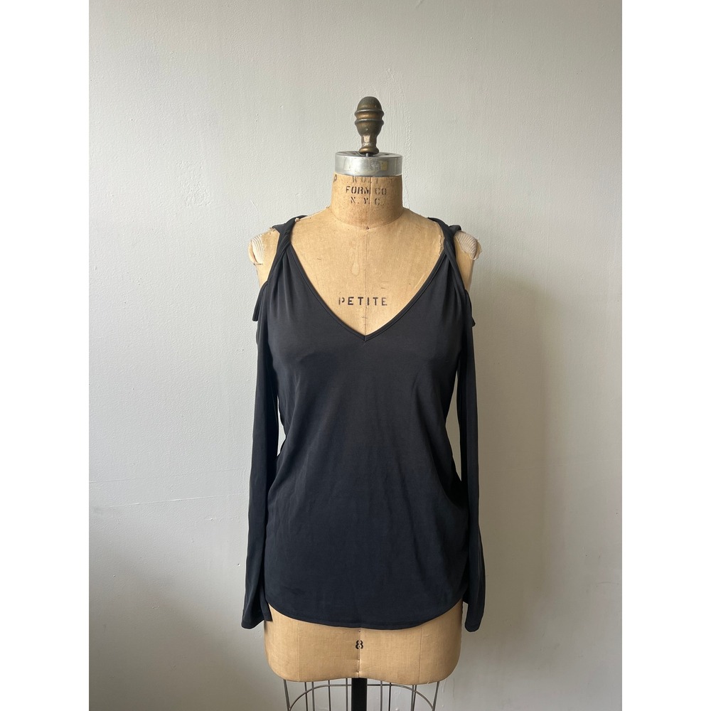 Ella Moss Womens Cold Shoulder V-Neck Long Sleeve Top Black ET17513 Size S NWT